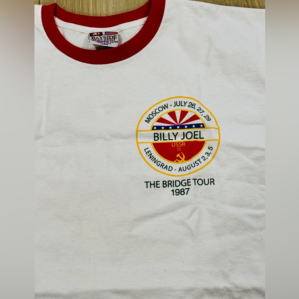 Vintage Billy Joel 1987 Bridge Tour USSR Ringer T-Shirt Made in USA Large - Picture 6 of 7